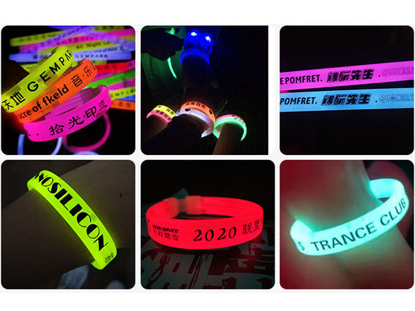 Neon Silicone Fluorescent Bracelets Color Custom Logo Luminous Fluorescence Wristband Silicone Brace